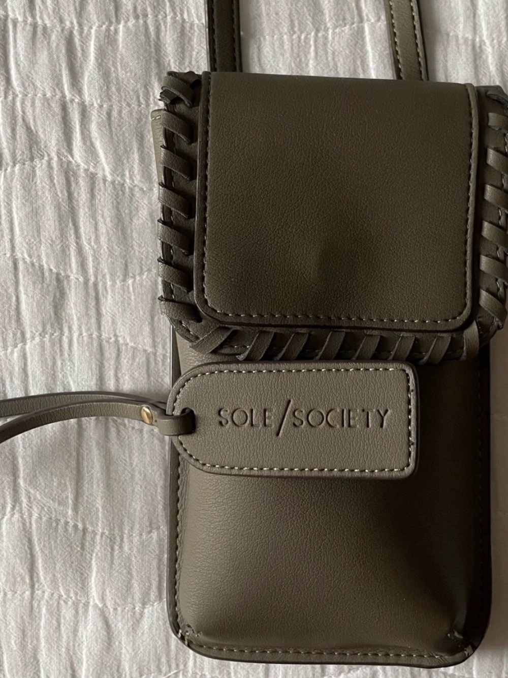 Sole Society Salex Faux Leather Phone Crossbody Bag Dark Green